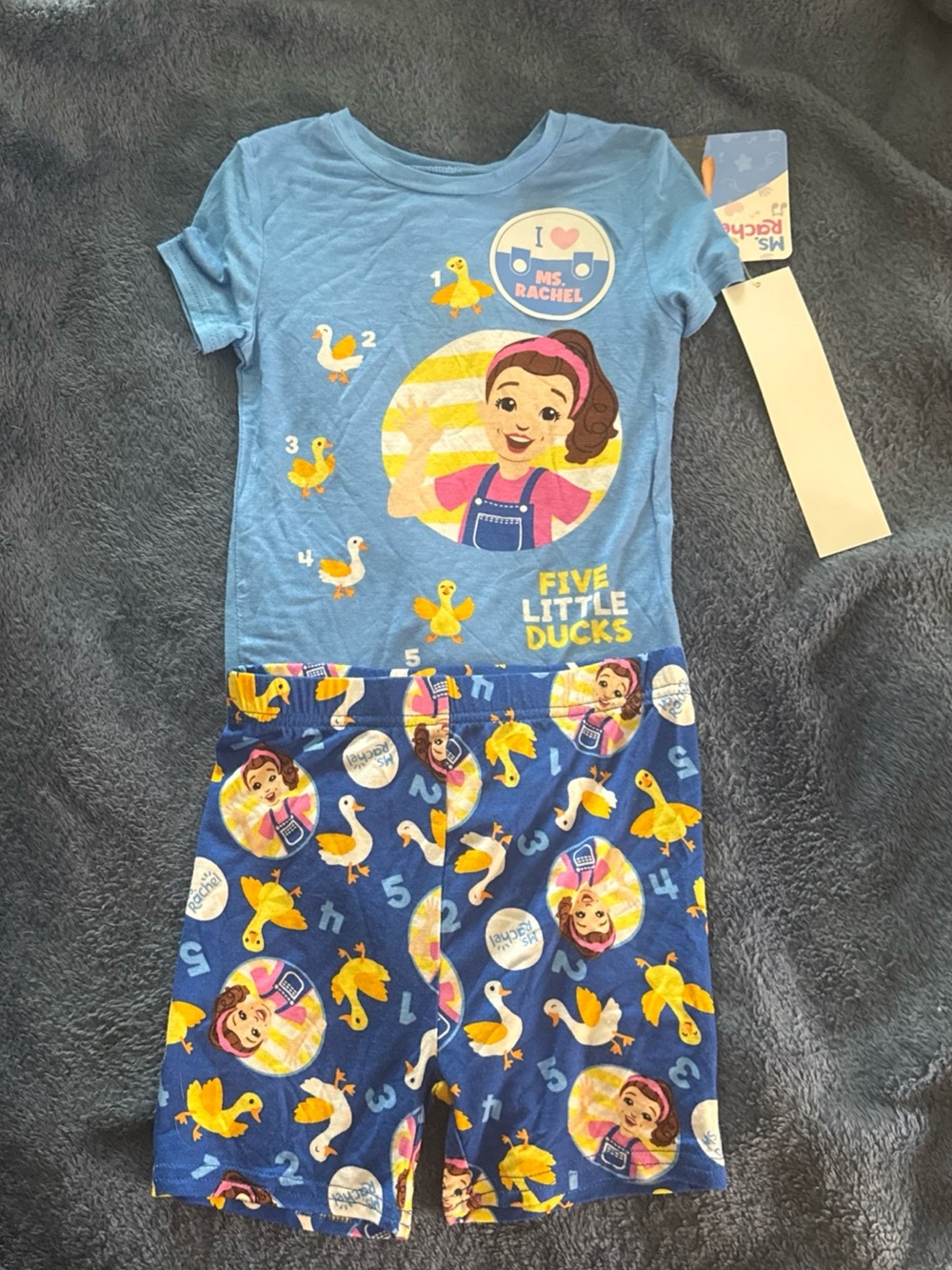 New Toddler Girls' Ms. Rachel 3T Five Little Ducks 2 Pc Blue Outfit Shirt Shorts